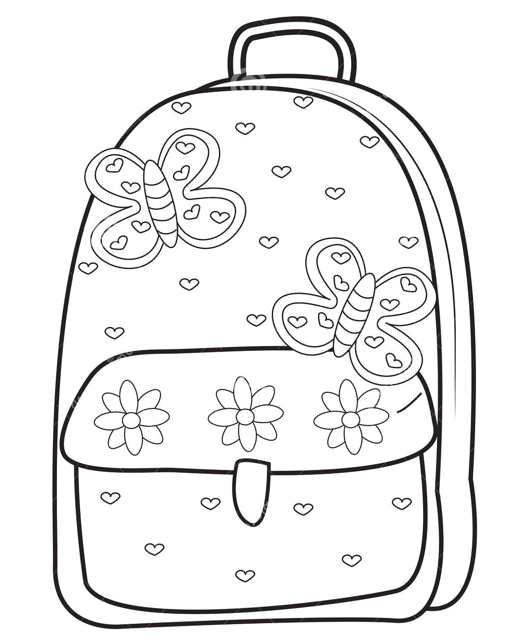 Раскраска Рюкзак для девочки. Школа