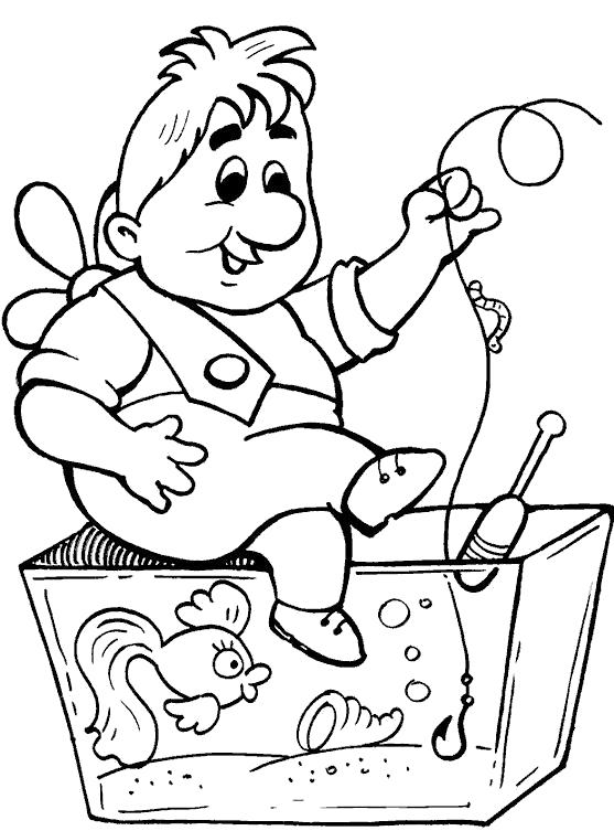 Раскраска мультфильм Малыш и Карлсон, Карлсон ловит рыбку . Скачать .  Распечатать 