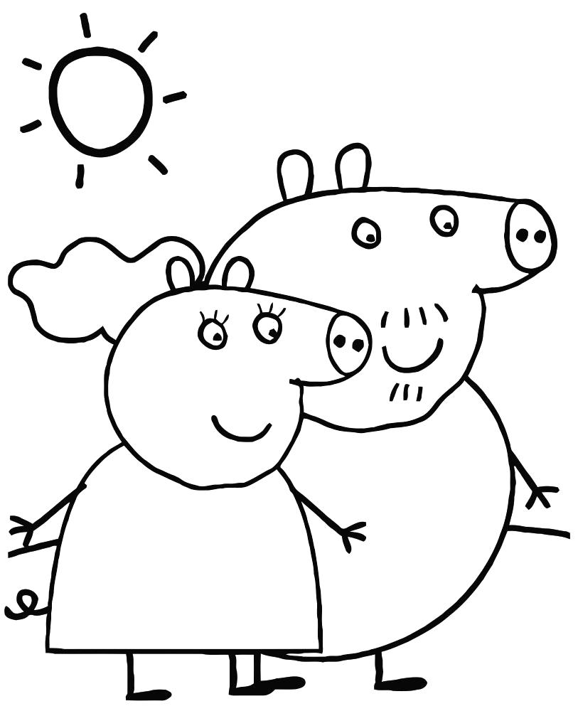 Раскраска раскраска мама свинка и папа свин. Папа свин