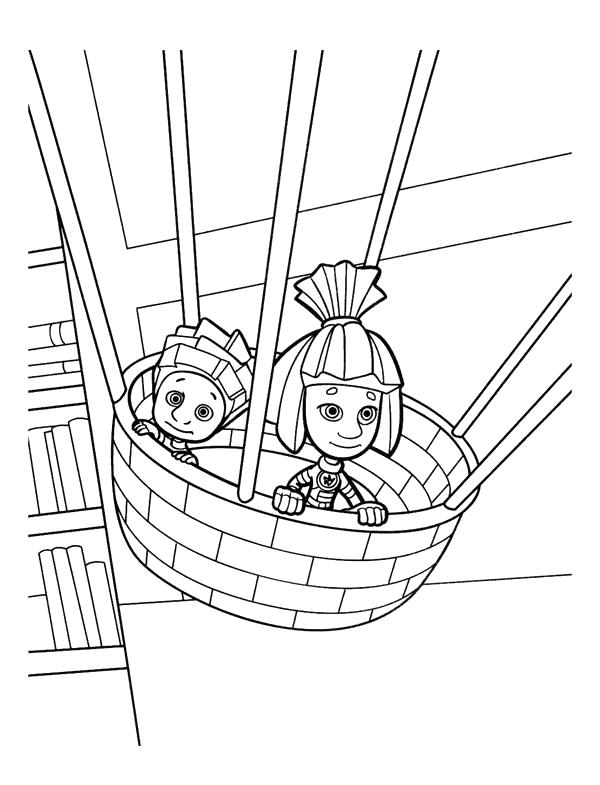 Название: Раскраска Нолик и симка в гондолле воздушного шара.. Категория: Фиксики. Теги: Нолик, Симка.