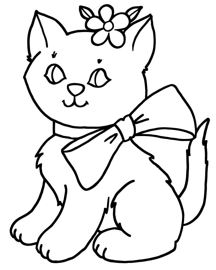 Раскраска котик с бантиком. Домашние животные