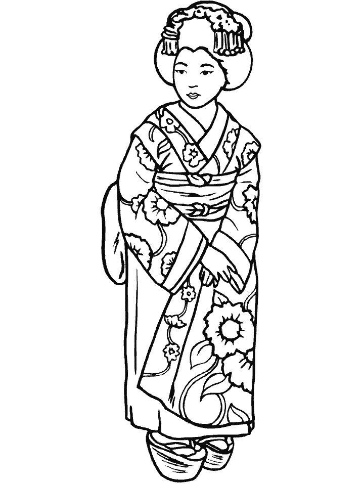 Раскраска  Японская гейша. 