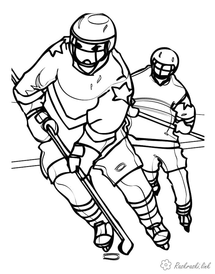 Раскраска  катаются хоккей хоккеисты коньки катаются шайба форма. Скачать коньки.  Распечатать Зима