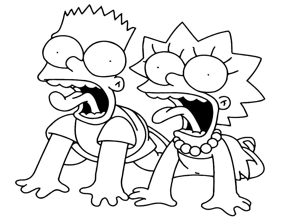 Название: Раскраска Барт и Лиза показывают язык. Категория: Симпсоны. Теги: Симпсоны.