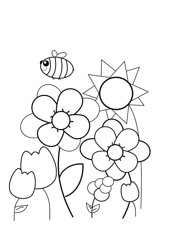 Раскраска Раскраска пчела на цветами. Насекомые