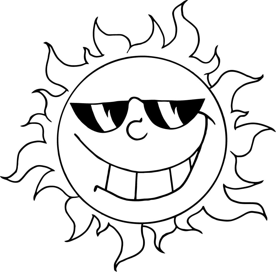 Название: Раскраска Солнце в очках. Категория: Солнышко. Теги: Солнышко.