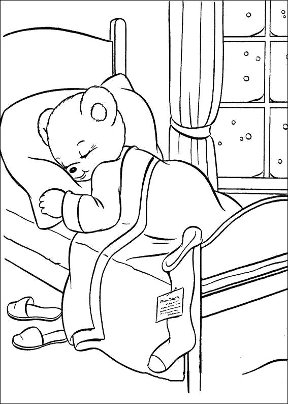 Раскраска Новогодние  для детей, мишка спит. Скачать новогодние.  Распечатать новогодние