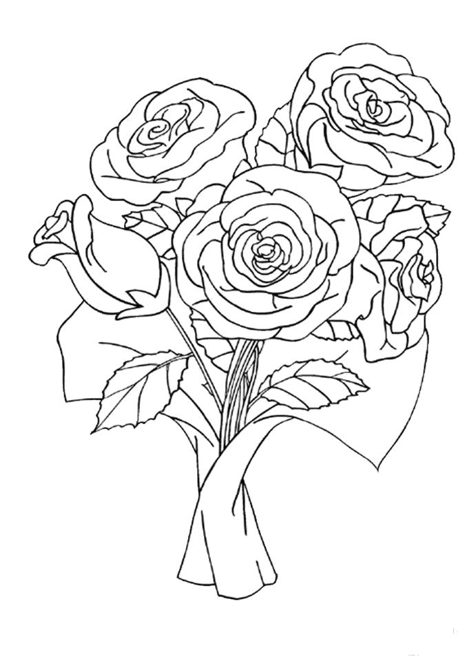 Раскраска красивые розы, букет цветов, букет роз. Скачать Букет.  Распечатать Букет