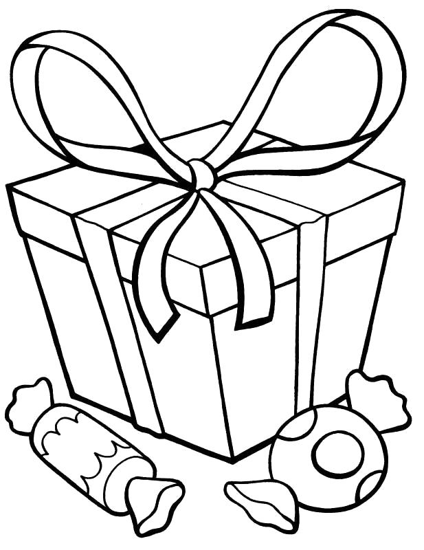 Раскраска подарок и конфетки. Скачать Подарки.  Распечатать Подарки