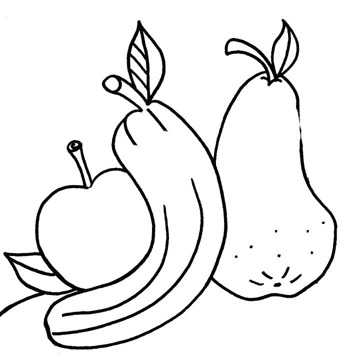 Раскраска Три фрукта. Скачать яблоко, груша, банан.  Распечатать Фрукты