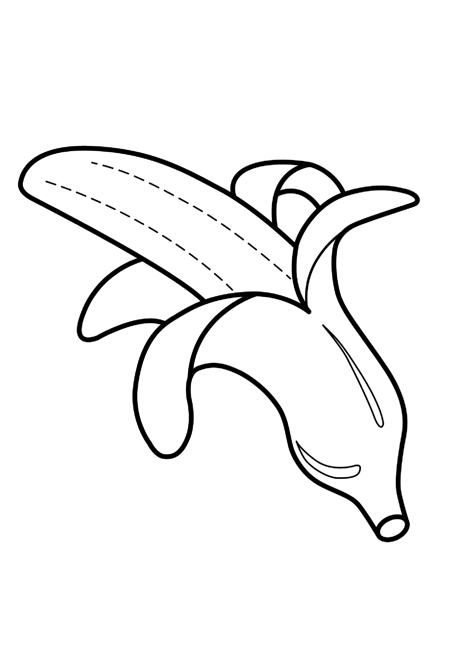Раскраска Очищенный банан. Фрукты