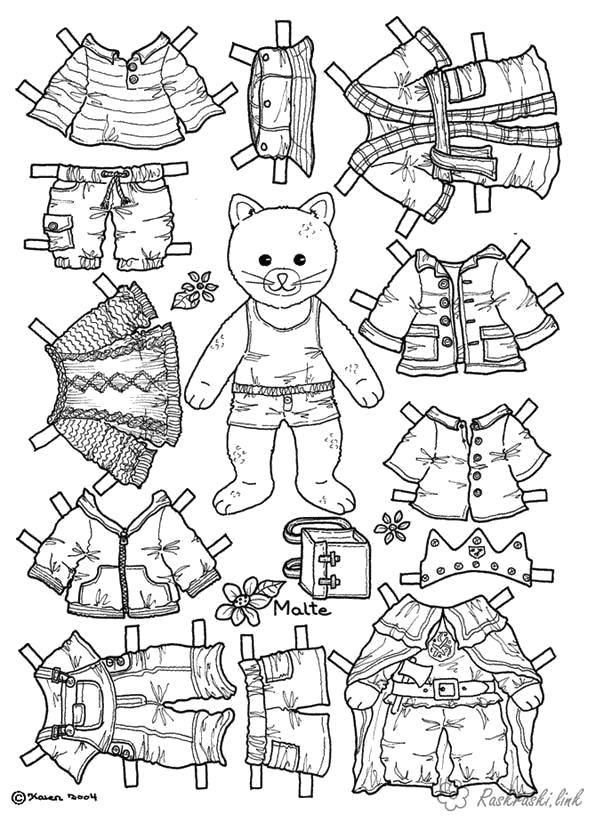 Раскраска  бумажная Кукла  с одеждой для вырезания. Скачать одень куклу.  Распечатать одень куклу