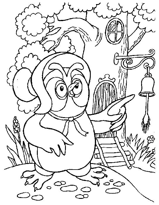 Раскраска Сова с мультфильма Винни пух. Скачать Винни.  Распечатать Винни