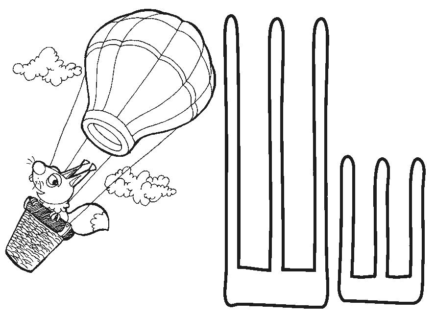 Раскраска русский алфавит, буква Ш, Шар, Воздушный шар, Белка летит на шаре. Азбука
