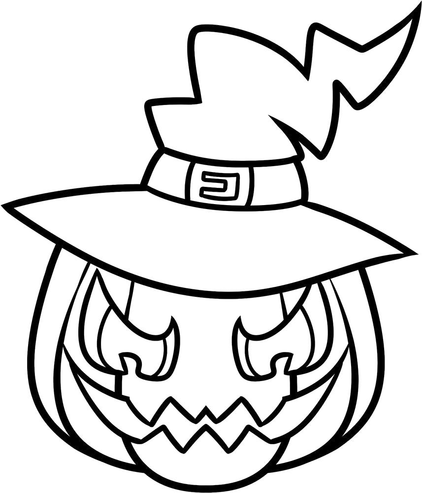Раскраска Раскраски на Хэллоуин. Злая тыква в шляпе. Хэллоуин