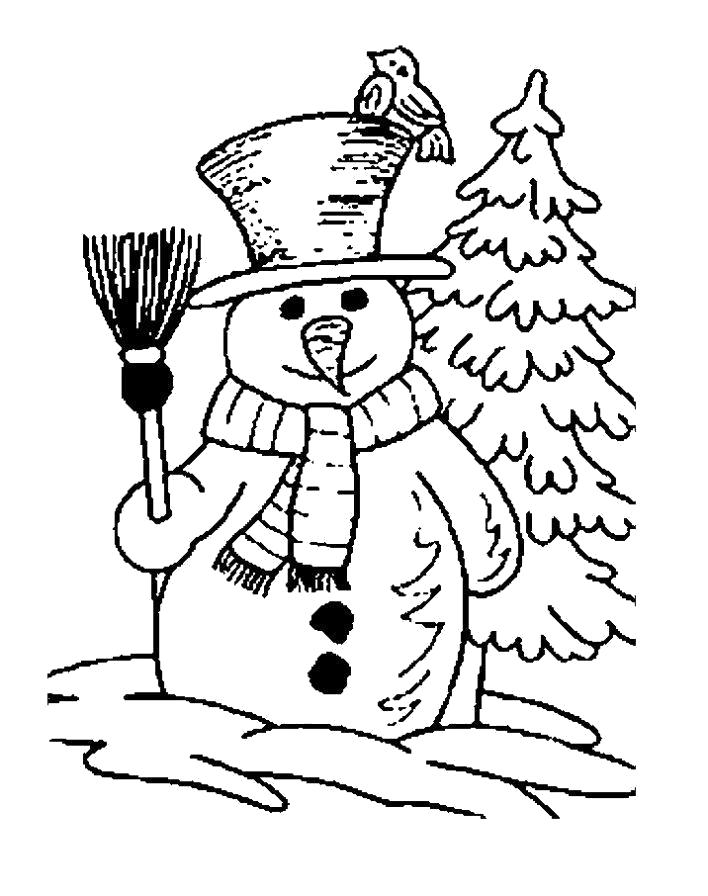 Раскраска  снеговик детям. Скачать снеговик.  Распечатать Зима