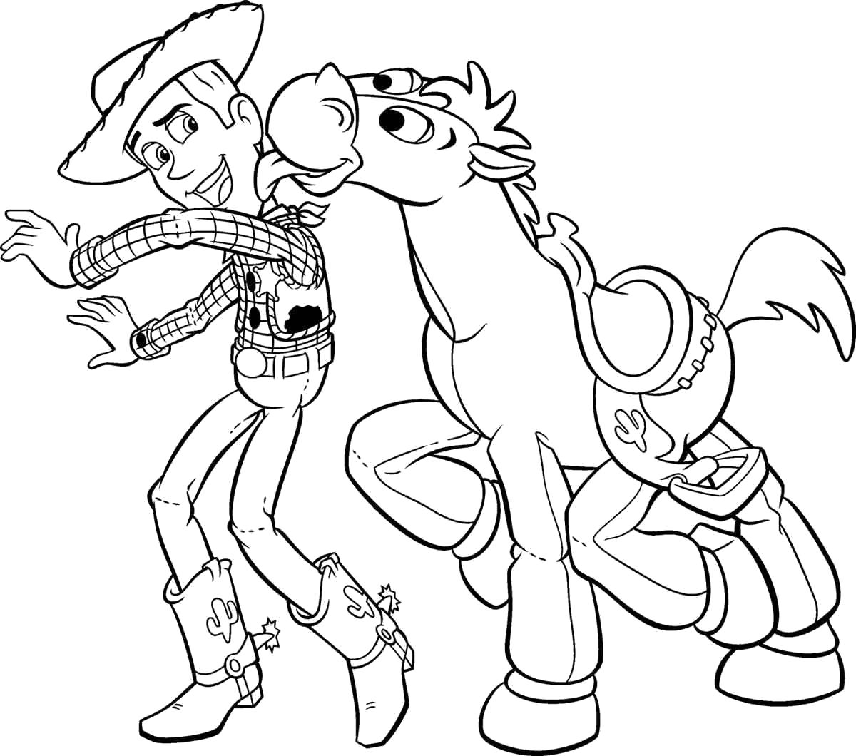 Раскраска Вуди с конём. 