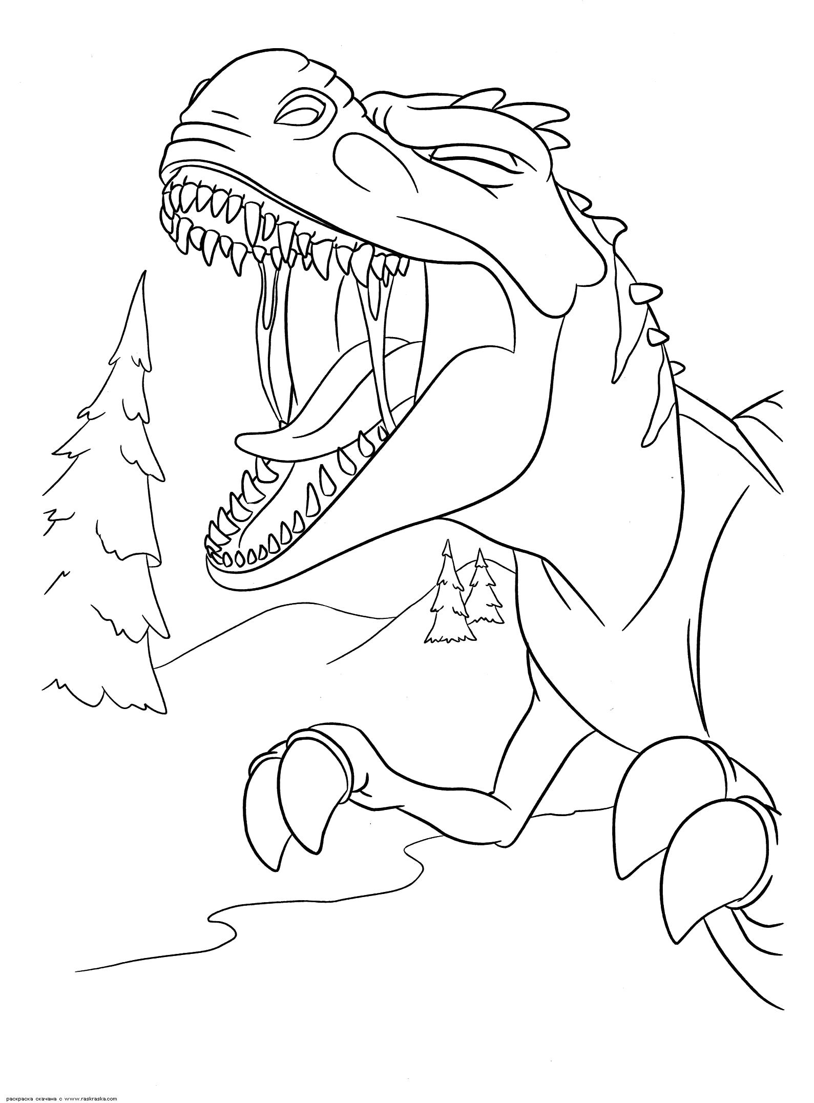 Раскраска Раскраска Громкий рёв мамаши. Раскраска Раскраска динозавра из мультика Ледниковый период 3: Эра динозавров. Разукрашка скачать бесплатно. динозавр