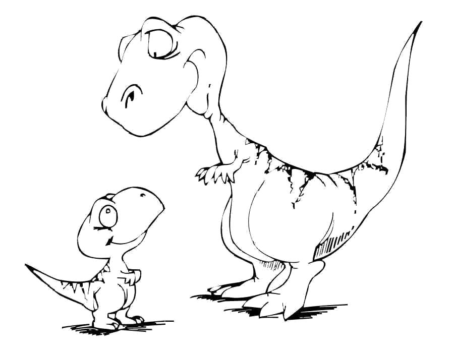 Раскраска  динозавр с маленьким дино. Скачать динозавр.  Распечатать динозавр