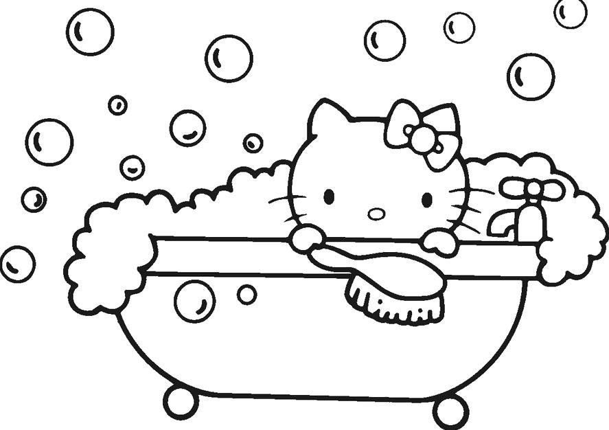 Раскраска Китти купается в ванной. Скачать .  Распечатать 