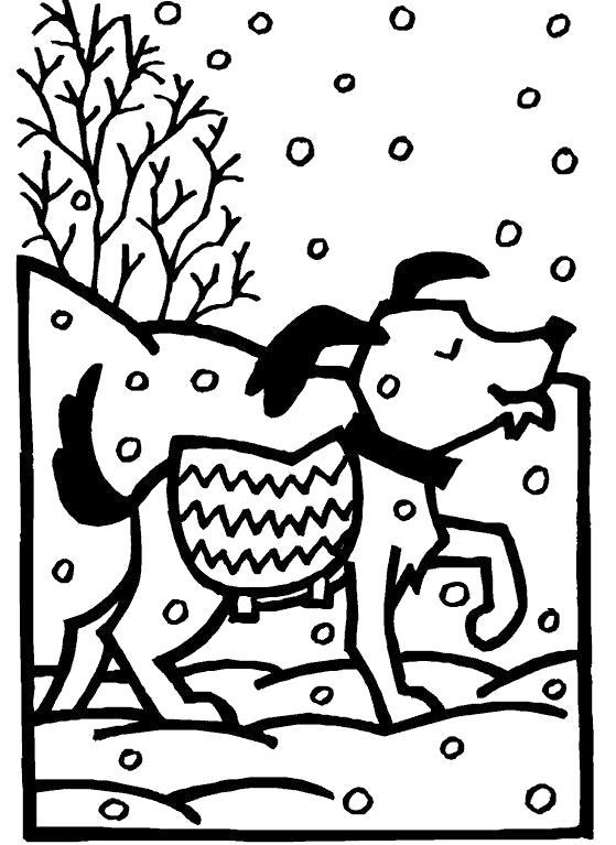 Название: Раскраска Собака гуляет зимой. Категория: Времена года. Теги: Зима.
