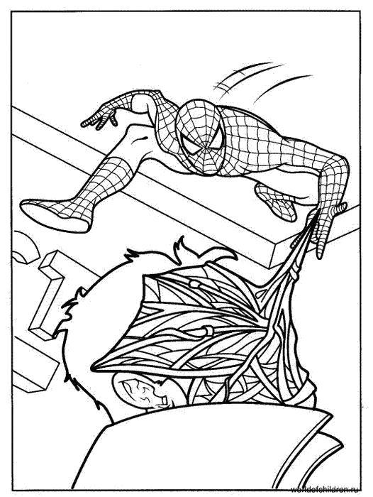 Раскраска  Человек паук пускает паутину. Скачать .  Распечатать 