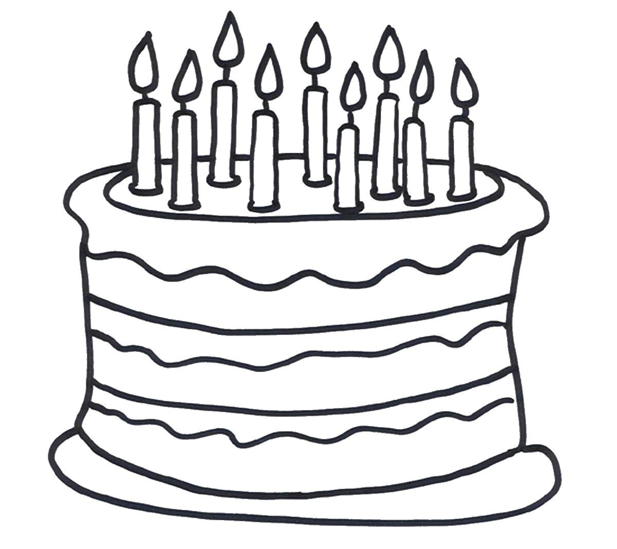 Раскраска Раскраски "торт со свечами на день рождения" скачать и распечатать бесплатно. еда
