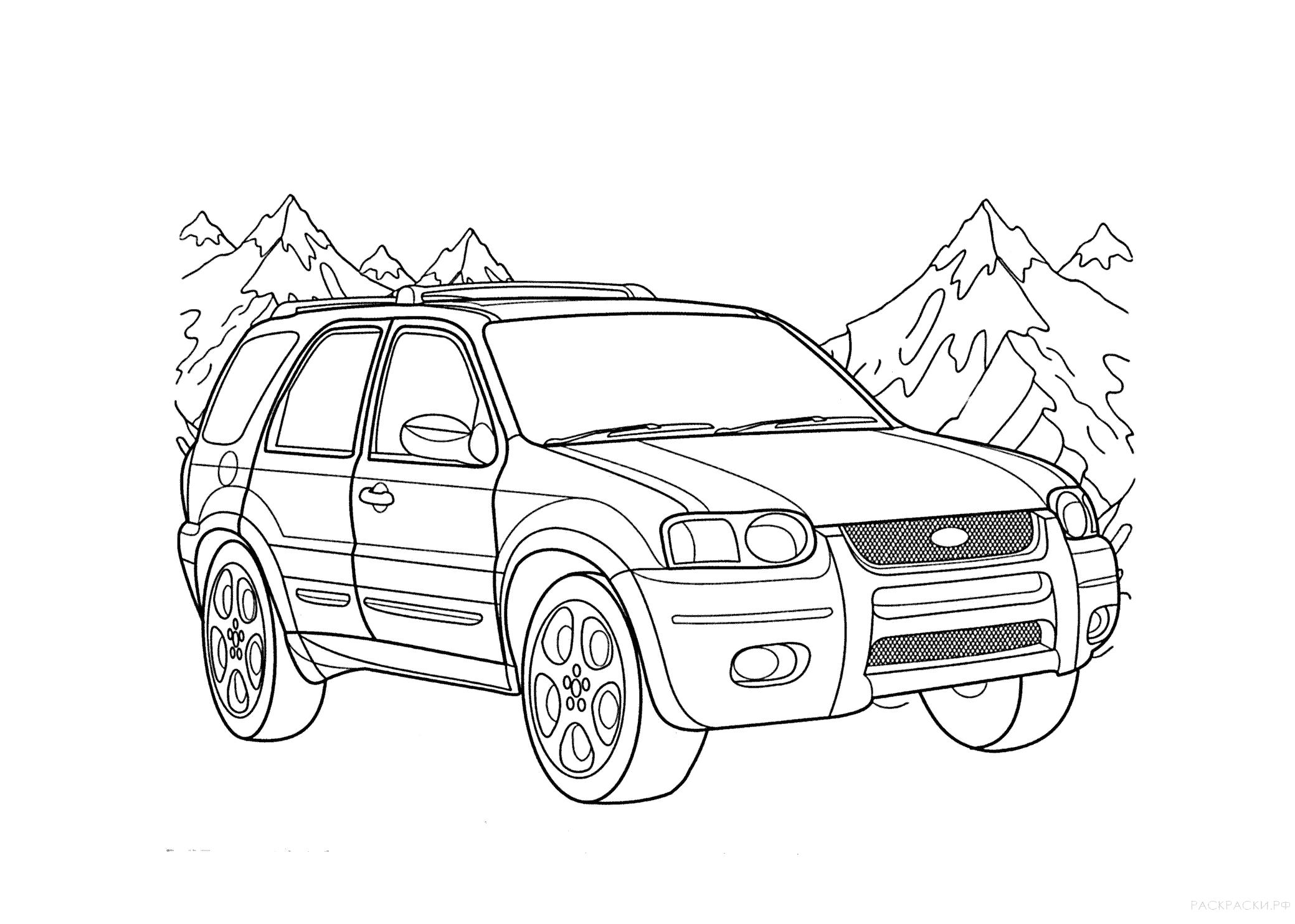 Название: Раскраска Раскраска Машина едет в горах. Категория: машины. Теги: машины.