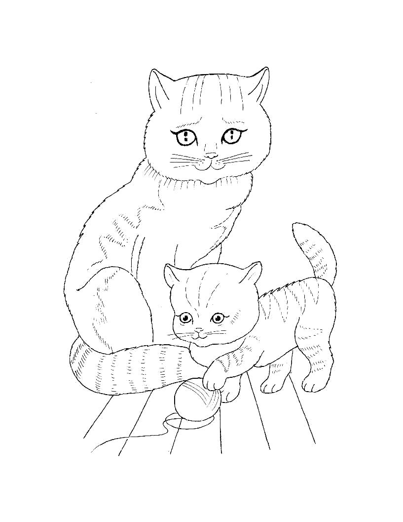Название: Раскраска Раскраски для самых маленьких  Домашние животные. Кошка с котенком который играется с клубком. Категория: Домашние животные. Теги: кошка, Котенок.