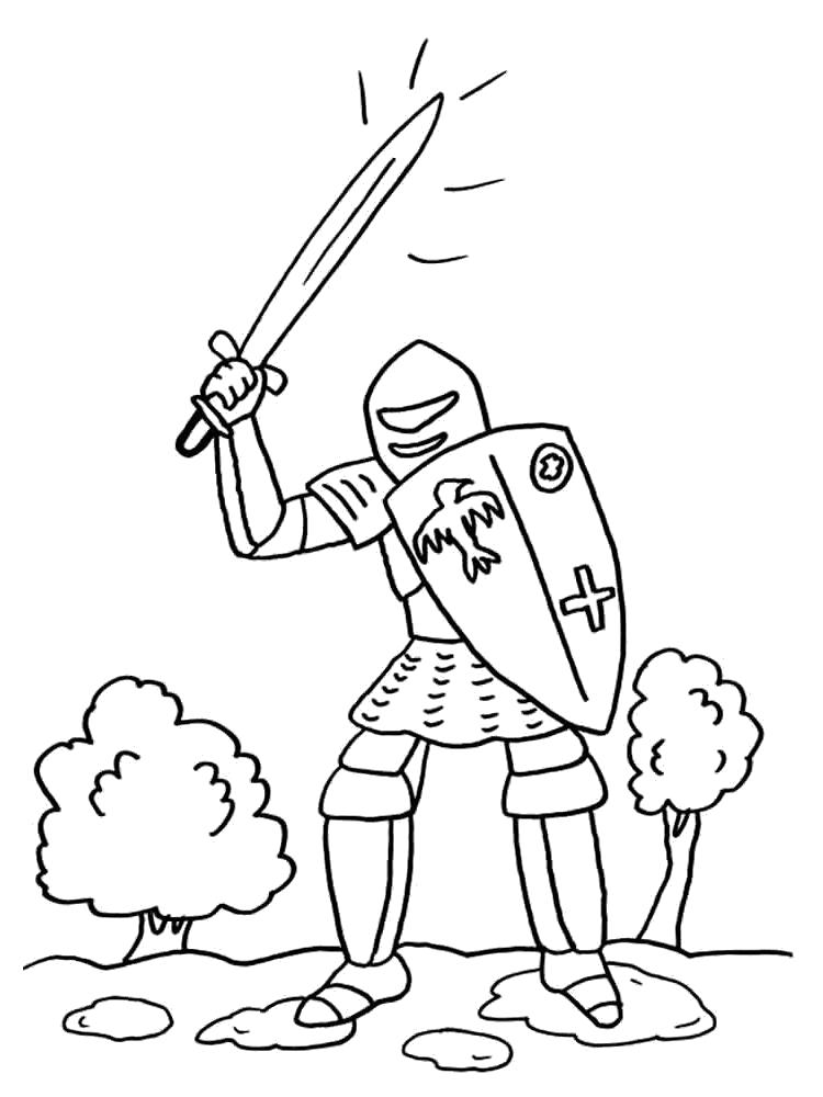 Раскраска Рыцарь с мечом. рыцари