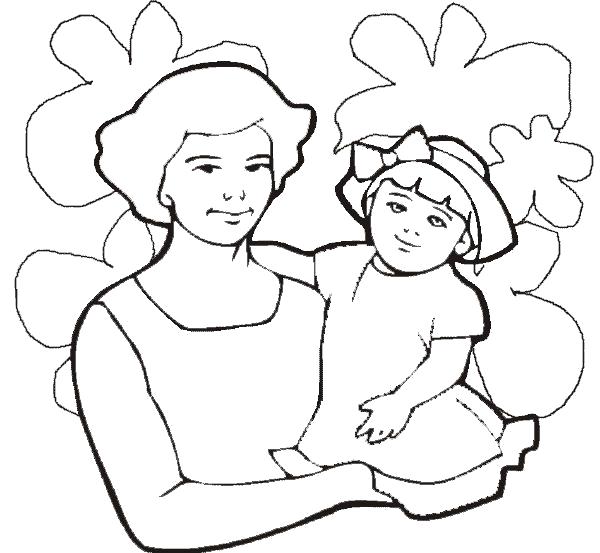 Раскраска Мама и дочь . 8 марта