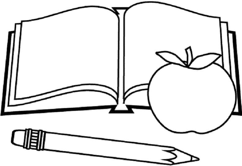 Раскраска школьная тетрадь и карандаш. нарисуй яблоко. Школа