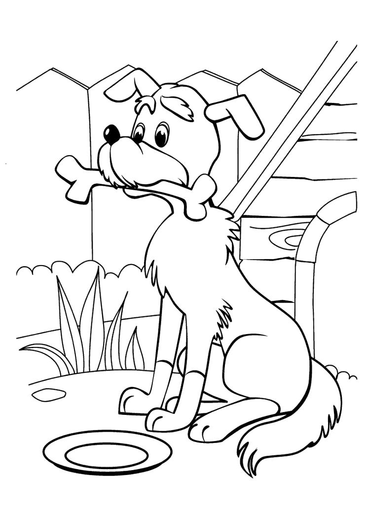 Название: Раскраска пёс с косточкой. Категория: Домашние животные. Теги: Собака.
