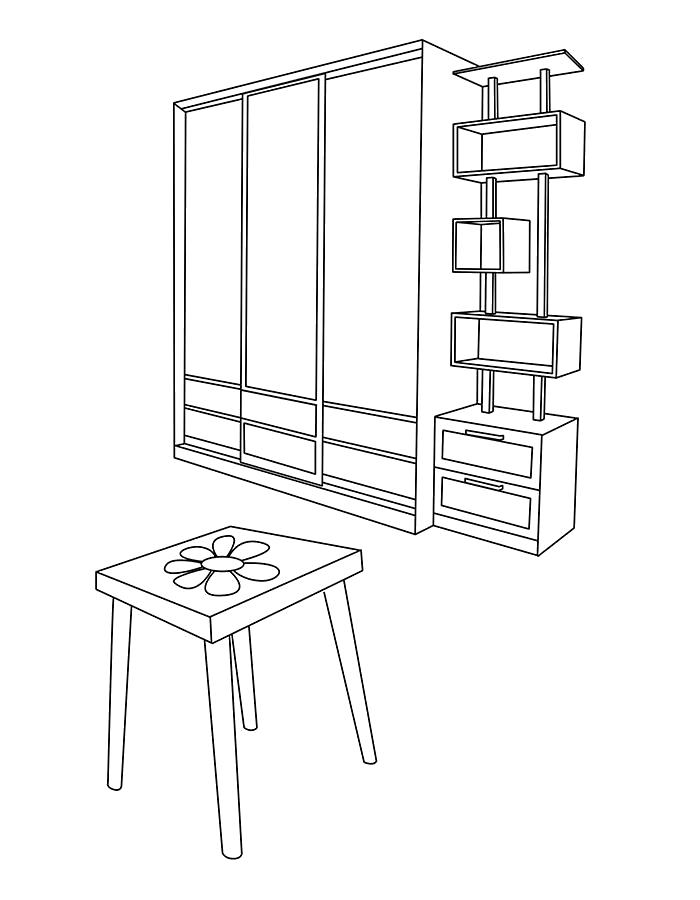 Название: Раскраска Раскраска мебель. шкаф с зеркалом. . Категория: мебель. Теги: мебель.