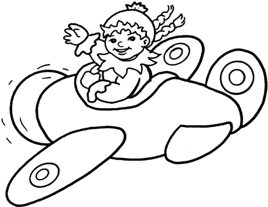 Раскраска самолет с ребенком. самолет