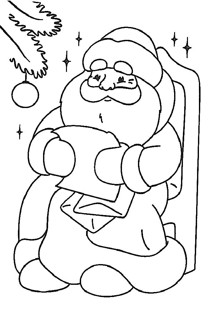 Раскраска Дед Мороз читает письма. новогодние