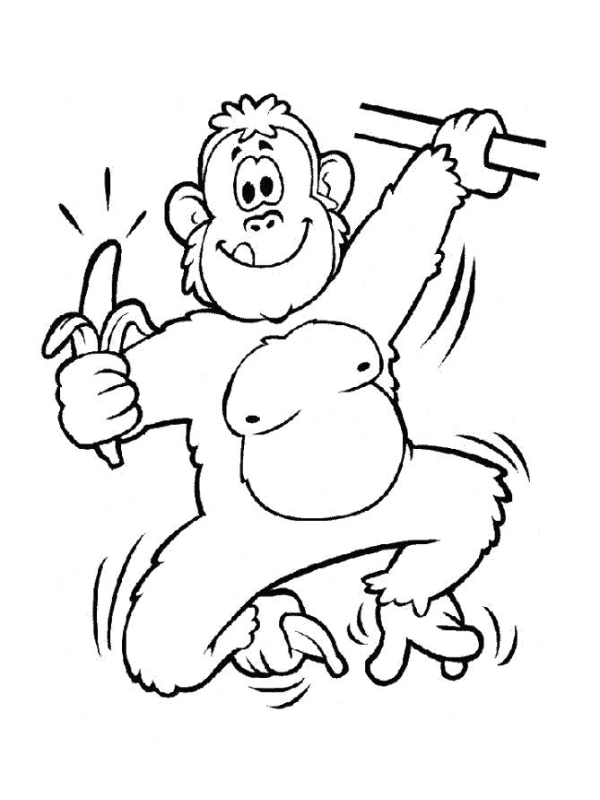 Раскраска Разукрашка Обезьяна и бананы. Скачать обезьяна.  Распечатать Дикие животные