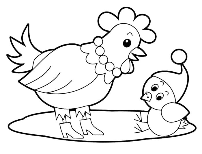 Раскраска Курица и ее маленький цыпленок