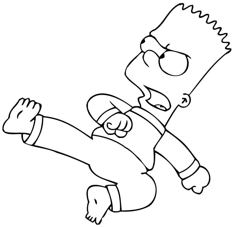 Раскраска  симпсоны. Барт в прыжке. Скачать Симпсоны.  Распечатать Симпсоны