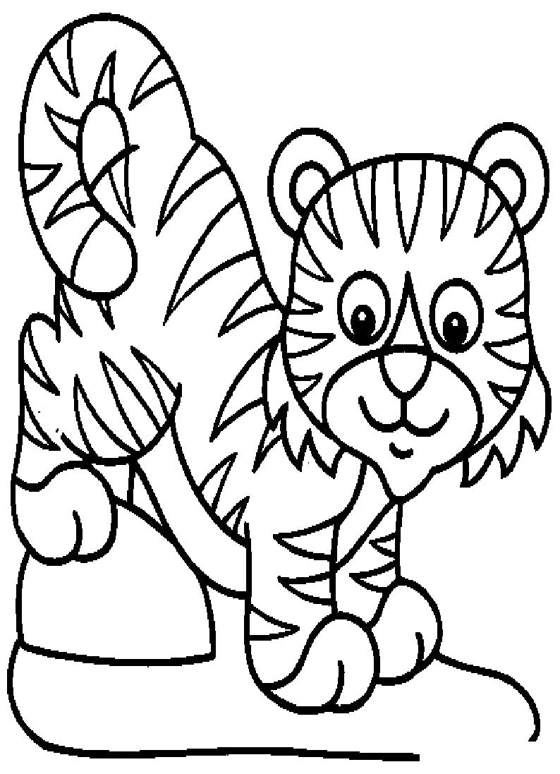 Название: Раскраска Маленький тигренок. Категория: Дикие животные. Теги: Тигр.