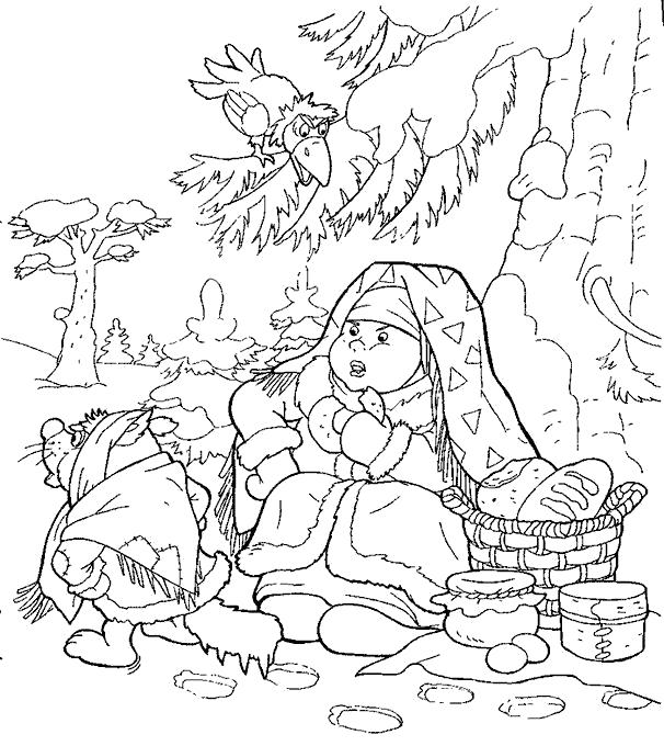 Раскраска Раскраски раскраски к сказке морозко дочка мачехи под елкой,морозко скачать бесплатно. сказки