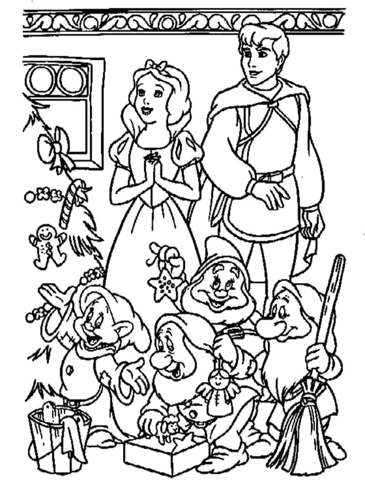 Раскраска Раскраски принцесса Белоснежка и семь гномов. принцесса