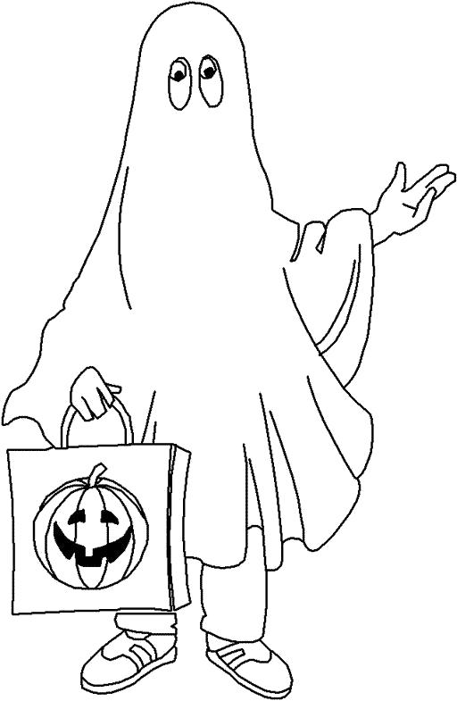 Раскраска Привидение с сумкой. Хэллоуин
