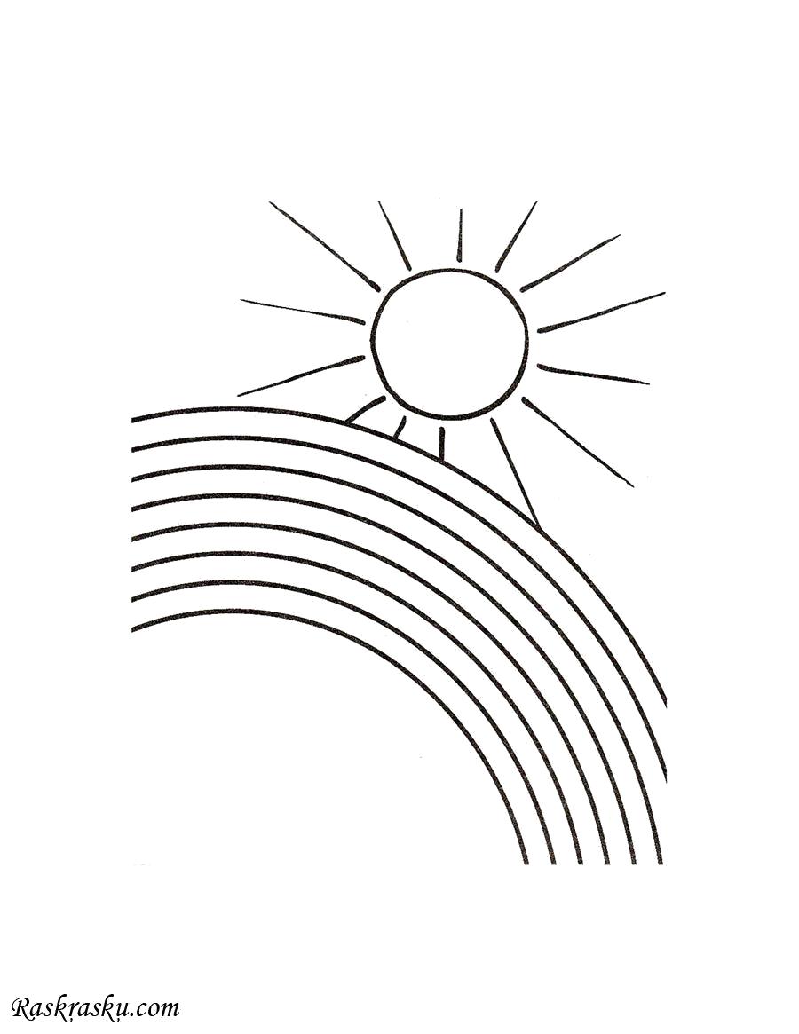 Название: Раскраска Солнце и радуга. Категория: геометрические фигуры. Теги: дуга, круг.
