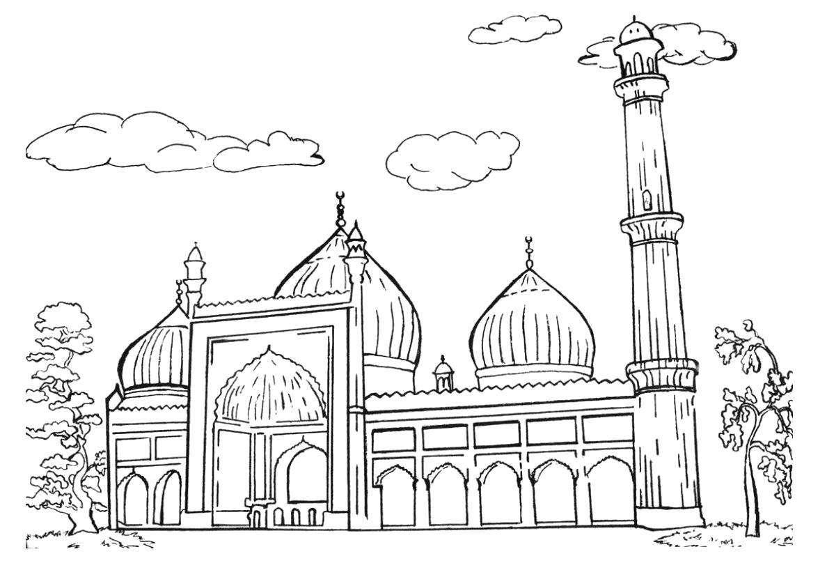 Раскраска Большая мечеть. Скачать Мечеть.  Распечатать Мечеть
