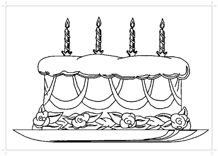 Раскраска торт на день рождения. Скачать торт.  Распечатать еда