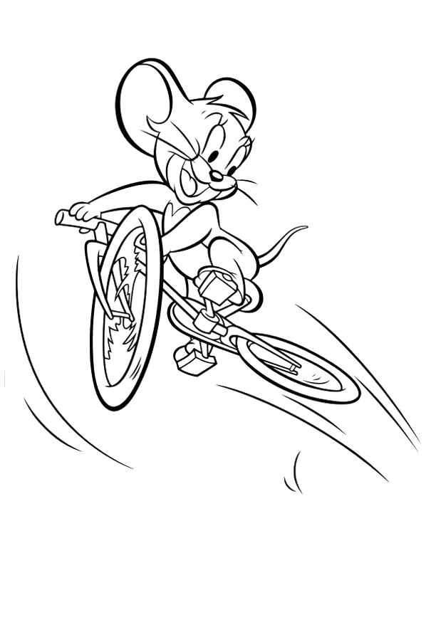Раскраска  том и джерри мышонок велосипедист. Скачать Том и Джерри.  Распечатать Том и Джерри