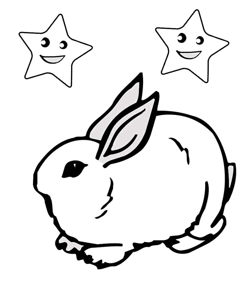 Раскраска  кролик со звездами. Скачать Кролик.  Распечатать Кролик
