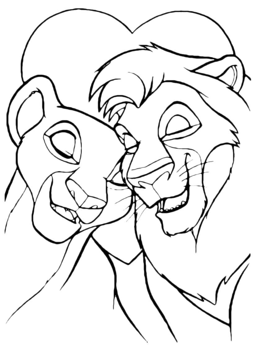 Раскраска Симба и его львица. 