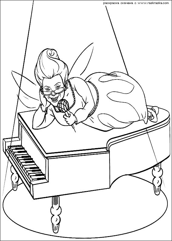 Раскраска  Фея Крестная.  Рояль, песня для молодоженов,  из мультфильма. Скачать фея.  Распечатать мифические существа